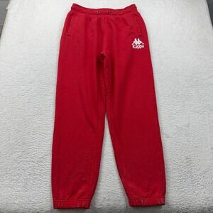 Kappa Men Red Logo Fleece Joggers Sweatpants Large Solid Athletic Casual Pants